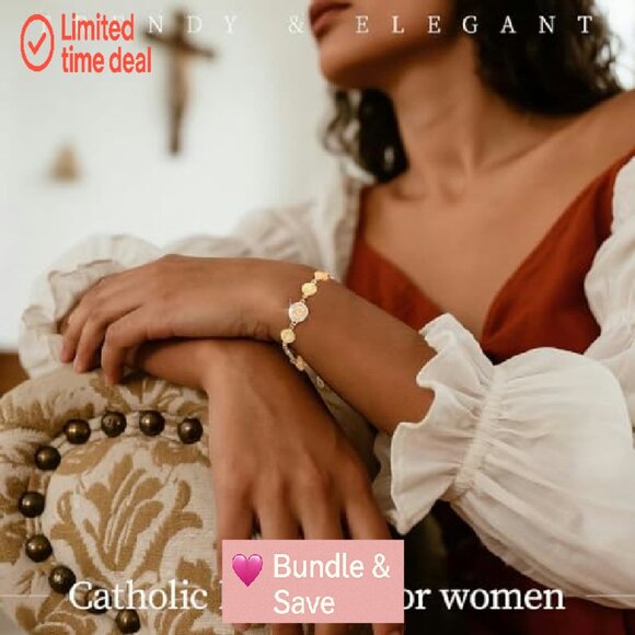 14K Gold Plated Virgin Mary Bracelet, Adjustable Catholic Jewelry Gift - Picture 4 of 8